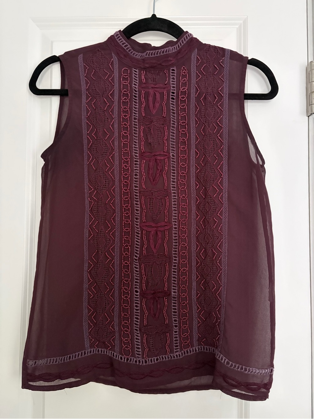 Warehouse Plum Sleeveless Embroidered Mock Neck Camisole